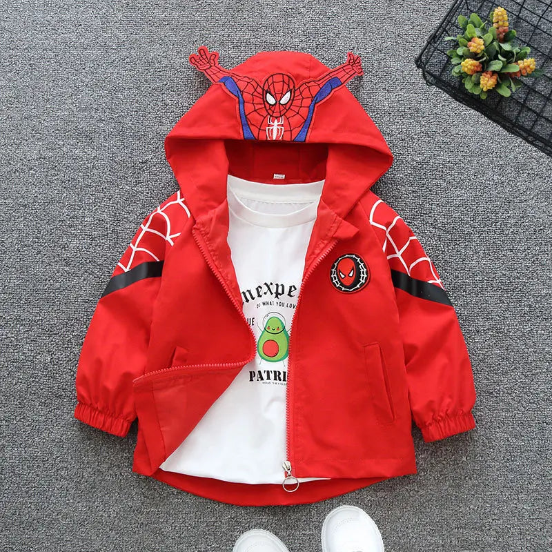 Boys Spiderman Hooded Jackets 1-10 Years Girls Spring Autumn Stitch Print Sports Coats Children Cartoon Outerwear Kids Clothes