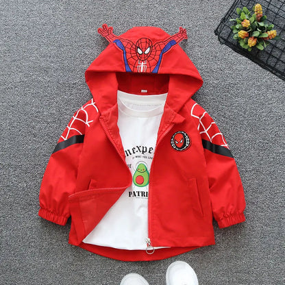 Boys Spiderman Hooded Jackets 1-10 Years Girls Spring Autumn Stitch Print Sports Coats Children Cartoon Outerwear Kids Clothes