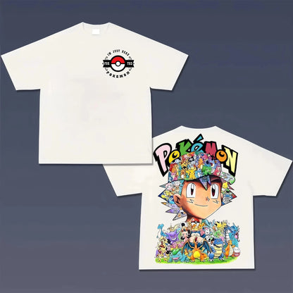 Pokémon Animation Derivatives Ash Ketchum Pikachu Printing T-shirt Men's Women's 2025 Summer Loose Cotton Street Trend Brand Top