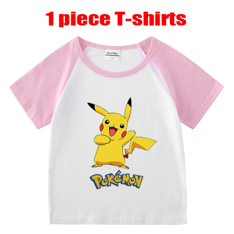 1/2 Pieces Pokemon Cartoon Tees For Boys Clothing Summer Children 100% cotton Short Sleeve T-shirts Printed T-shirt for girls