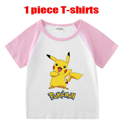 1/2 Pieces Pokemon Cartoon Tees For Boys Clothing Summer Children 100% cotton Short Sleeve T-shirts Printed T-shirt for girls