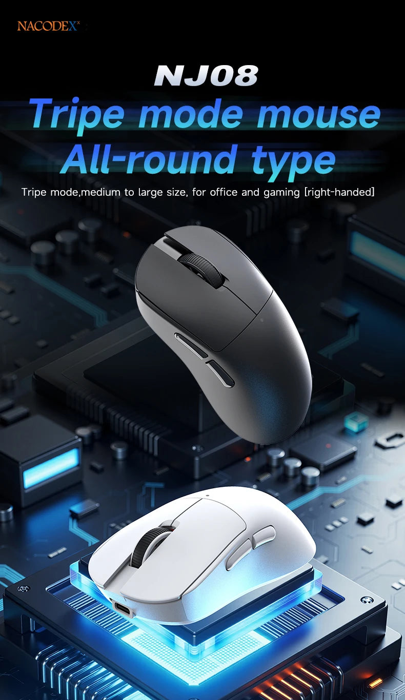 AJAZZ NJ08 Tri-Mode Wired/2.4G/Bluetooth Gaming and Office Mouse with RGB Lighting and Lightweight Design