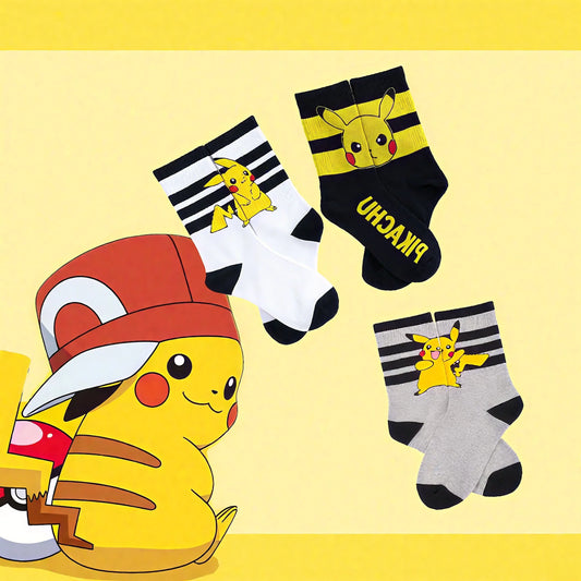 1/3 Pairs Pokémon Pikachu Cartoon Cute Knitted Mid-Calf Socks for Men and Women