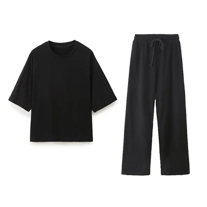 Willshela Women Fashion 2 Piece Set Solid T-Shirts & Vintage High Elastic Waist Trousers Feamle Chic Lady Pants Sets