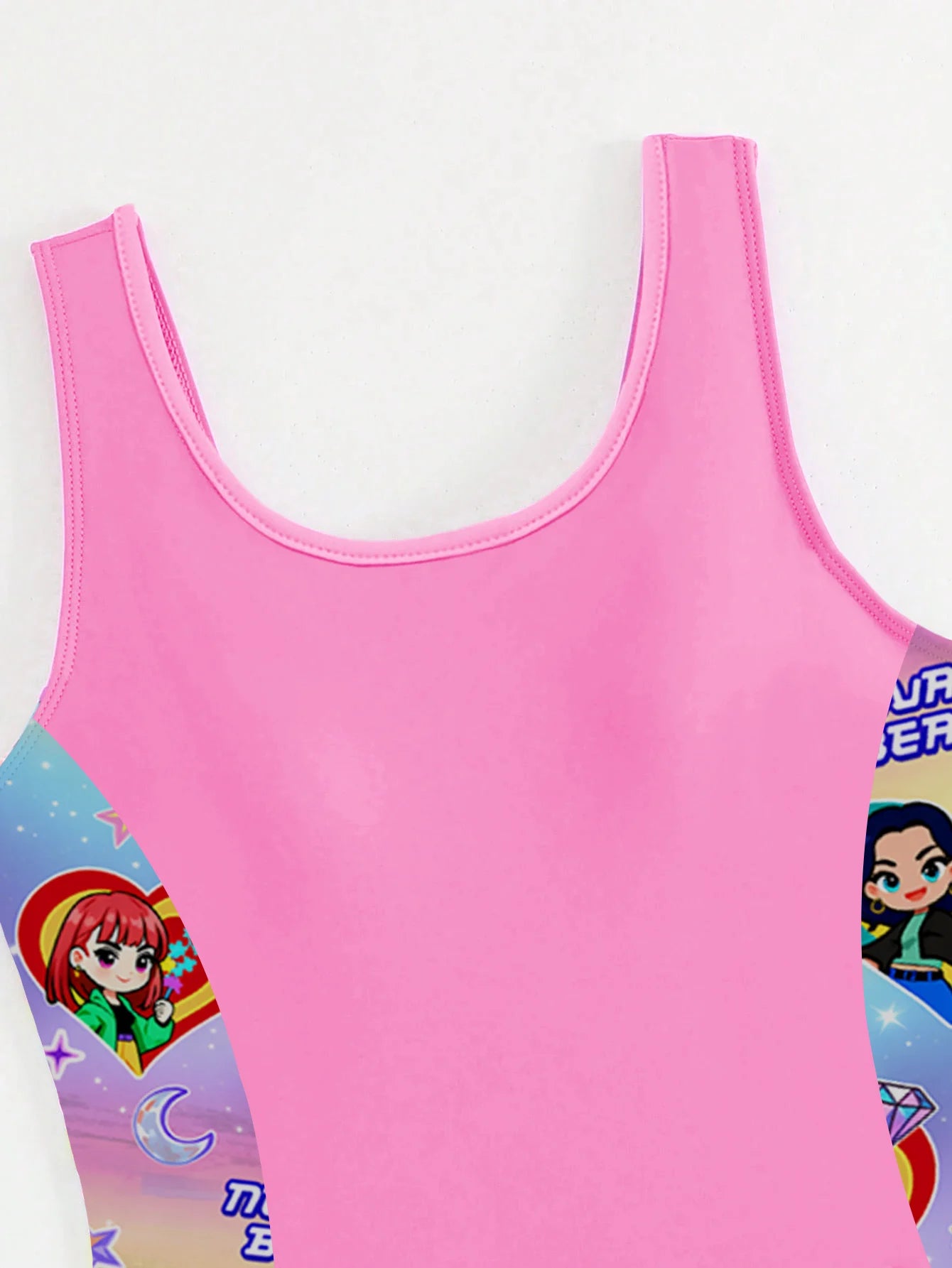 Kids Girls 2 Piece K-POP Singer Cartoon Print One Piece Swimsuit with Skirt Cover Up Summer Beach Swimwear