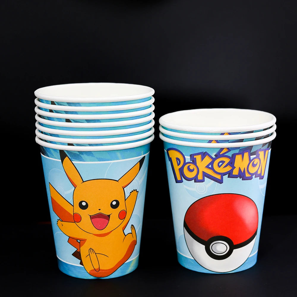 New pokemon birthday party pikachu decoration Balloon Disposable Tableware Tablecloth Straws Cup Plates Baby Shower Supplies Toy