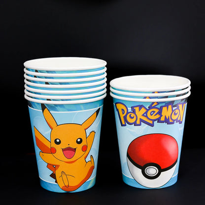 New pokemon birthday party pikachu decoration Balloon Disposable Tableware Tablecloth Straws Cup Plates Baby Shower Supplies Toy