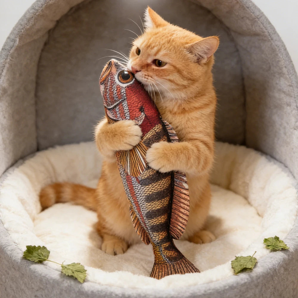 Pet Chew-Resistant Plush Interactive Toy with Sound, Cartoon Fish Shape, Suitable for Large, Medium, and Small Pets Like Cats and Dogs, Double-Layer Fabric, Built-In Airbag