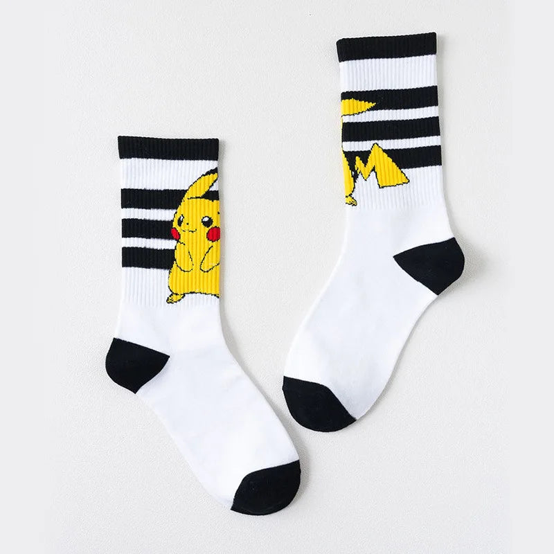 1/3 Pairs Pokémon Pikachu Cartoon Cute Knitted Mid-Calf Socks for Men and Women