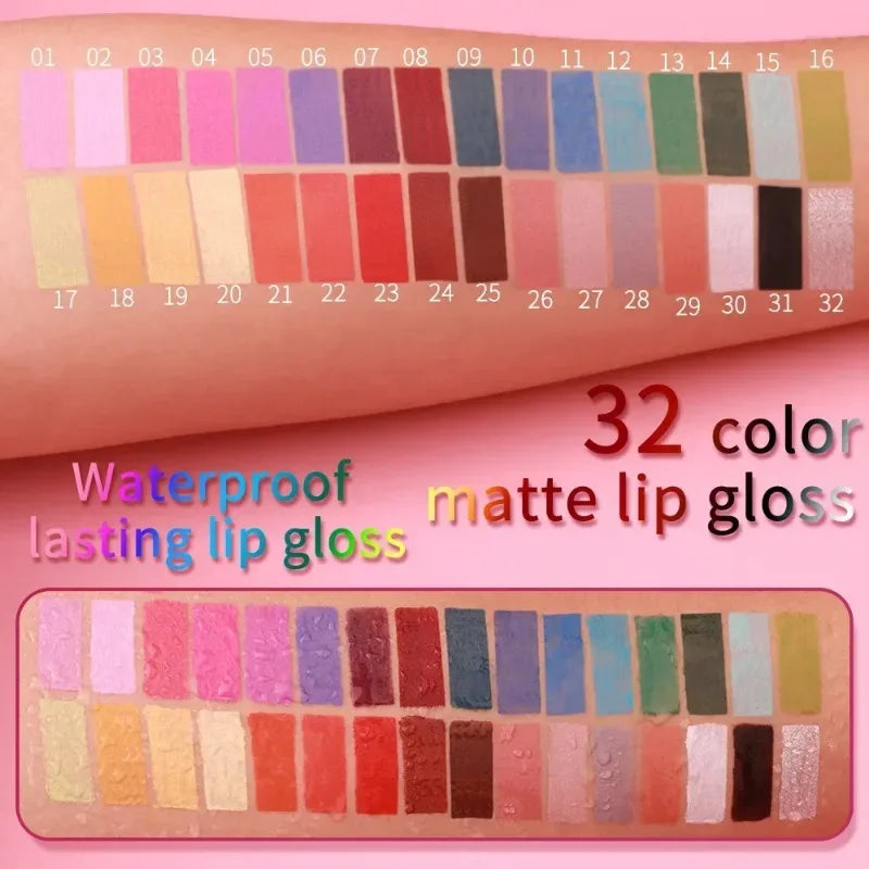 DUNUF 32 Color Matte Liquid Lipstick: Bold Pigment Non-Stick Lip Glaze