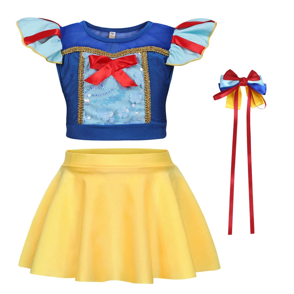 Girls Princess Swimsuit Cinderella Elsa Belle Rapunzel Cosplay Beachwear Kids Summer Fashion 2 Pcs Swimsuit Sets 2-9Yrs