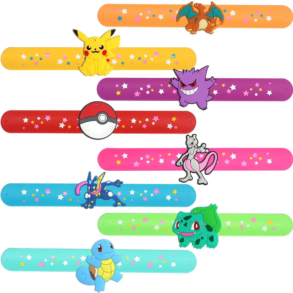 Pokemon Slap Bracelet Kids Pikachu Birthday Decoration PVC Anime Wristband Child Slap Band Puzzle Toy Boys Girls Birthday Party