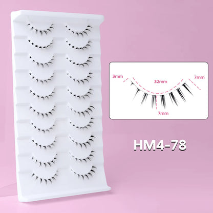 10Pairs Bottom Eyelashes Manga Lower Lashes Clear Band Wispy Small Flame Under Eye Lashes Korean Makeup Cosplay Tools