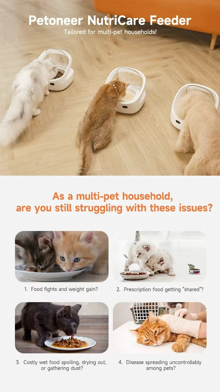 RFID collar activates cat feeder, multi cat intelligent automatic chip feeder, supports wet and dry food,prevents pinch injuries