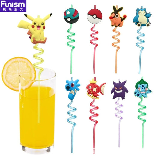 FUNISM Pikachu series cartoon creative spiral straws decorate party reusable colorful straws