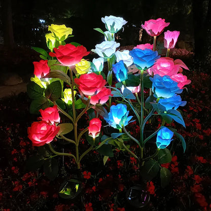 Simulation 5 Heads Rose Lamp Solar LED Lawn Lamp Decor Garden Wedding Parterre Party Camping Outdoor Yard Patio Ground Lights