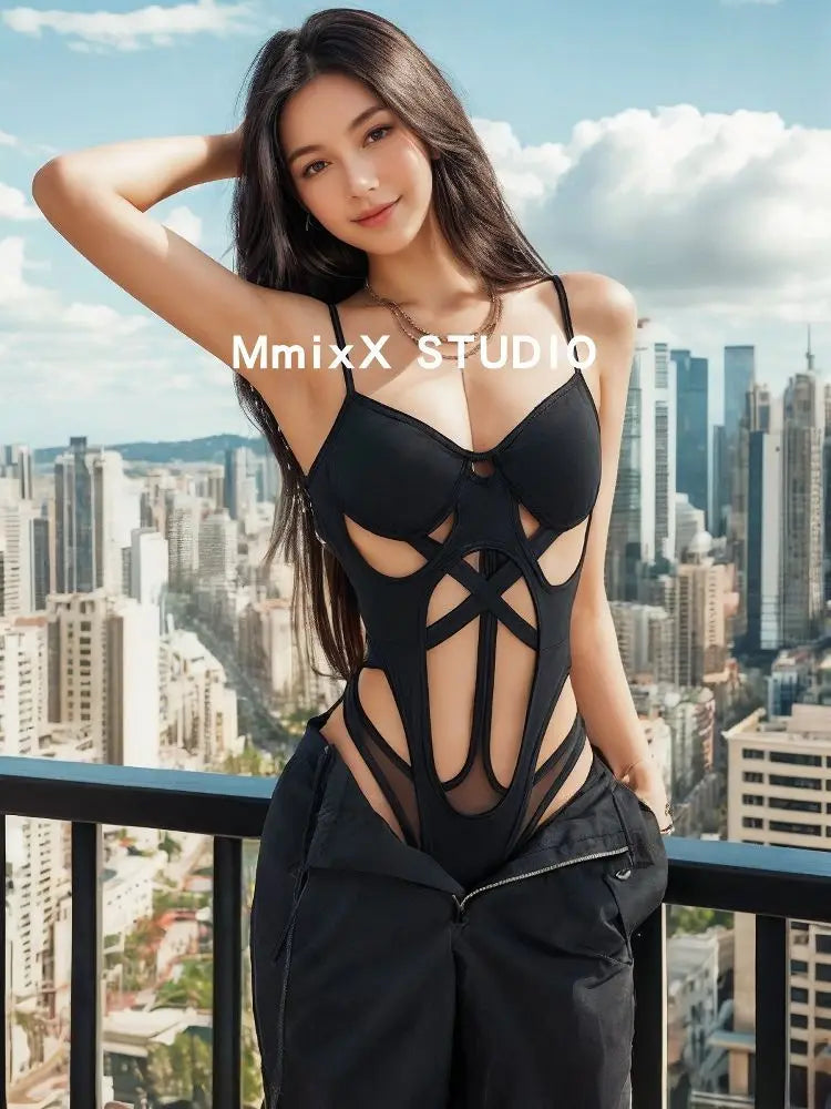 Sexy Hollow out Design Slim Fit  Swimsuit Women's Strapl Top Pure Color Svel Commute Sle Summer Thin Poly...
