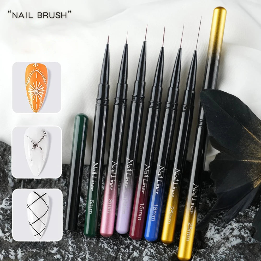 Extra Fine Nail Brushes Liner 6/9/12/15/18mm Design Brushes for Gel Painting Thin Long Lines Details Drawing Pen DIY Line Pen