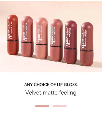 6-Color Matte Lipstick: Velvet Lip Color, Smooth, Waterproof, Long-Lasting Color Lip Makeup