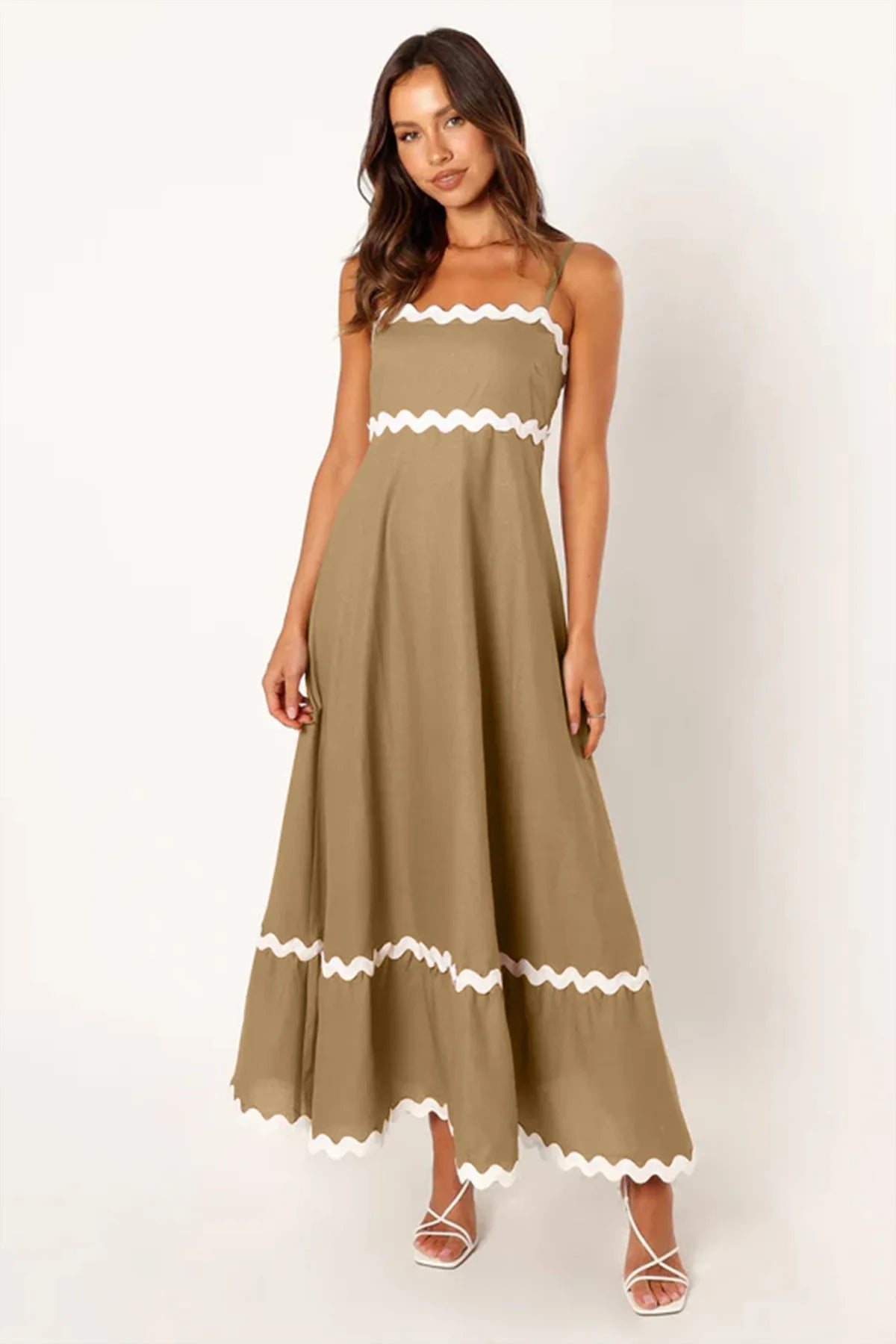 Sleeveless Scalloped Trim Midi Dress: Sexy Strapless Princess Silhouette Gown
