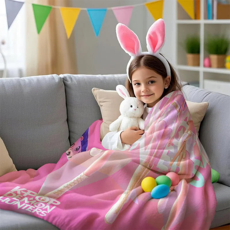 K-Pop Demon Hunter Theme Blanket, Soft Cozy Flannel Cover Blanket, Fan Gift Blanket, Multi-Purpose Blanket for Home and Leisure