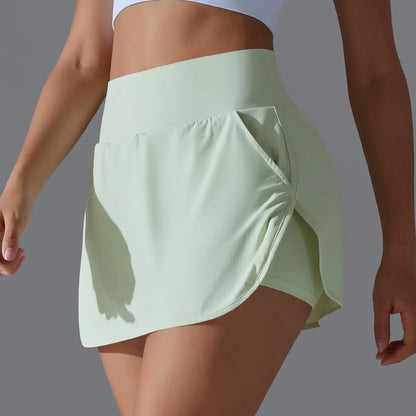 Sports Yoga Skirt Women 2 in 1 Badminton Tennis Skirt With Shorts High Waist Breathable Sweat Skirt Athletic Fitness Golf Skorts