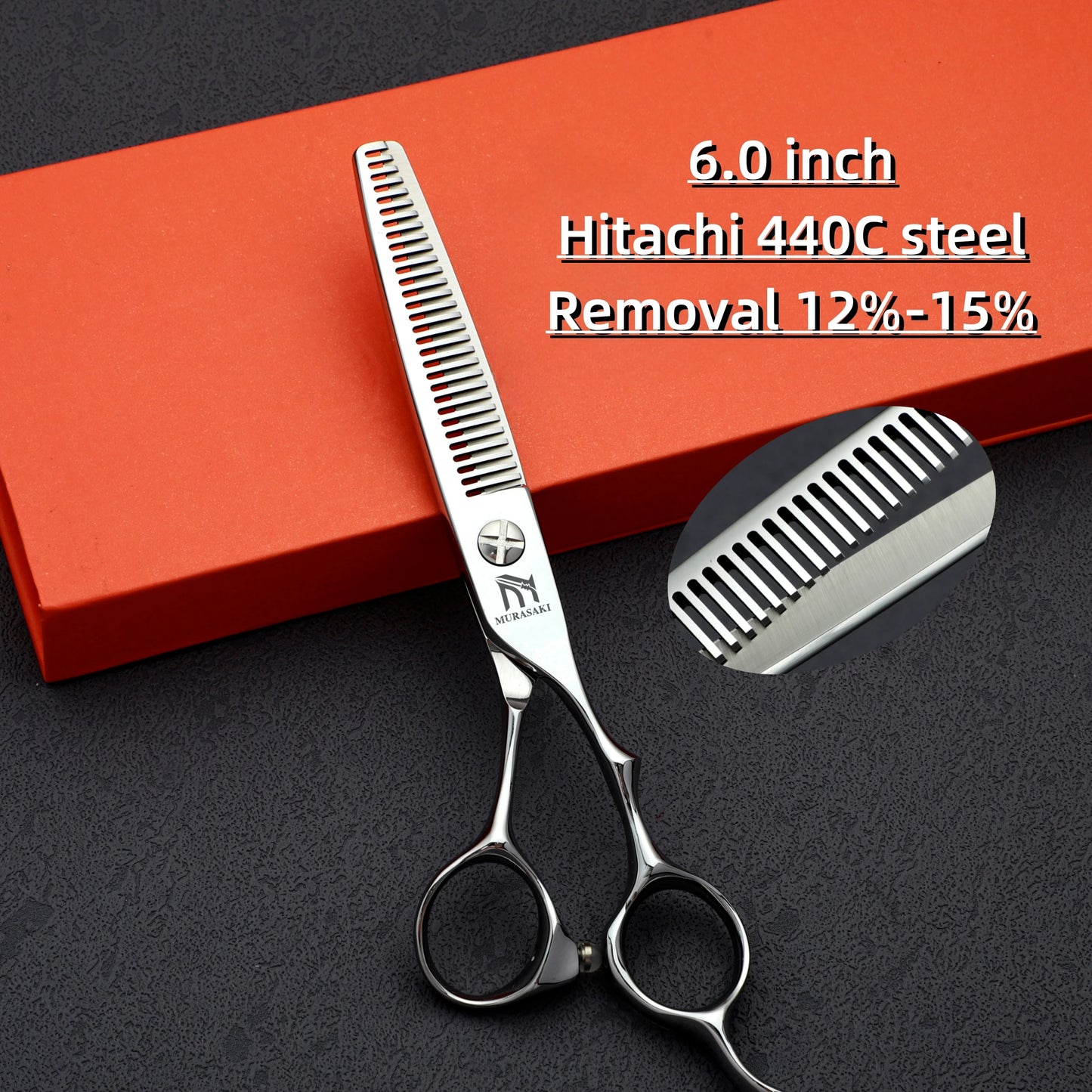 MURASAKI 6.0 inchhair thinning scissors，Professional Barber Accessories，Made by Hitachi 440C Steel，High-end Hair Cutting Tools
