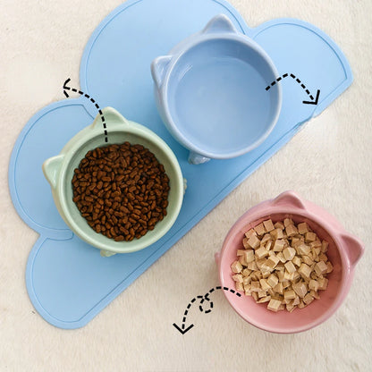 Cute Ceramic Cat Bowl with High Feet Dog Drinking Water Bowl Pet Supplies Cervical Spine Protection Diagonal Design Accessories