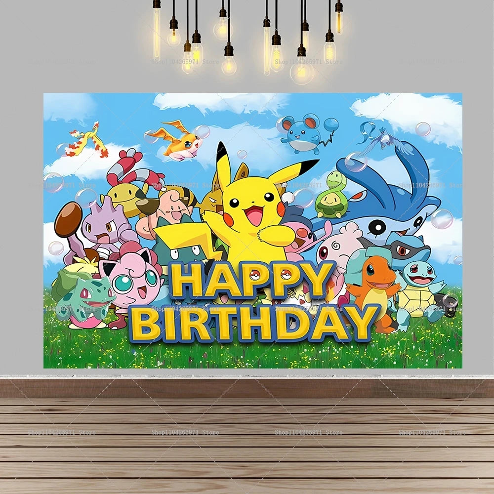 Pokemon Pikachu Backdrop Banner Cartoon Pocket Monster Theme Kids Birthday Party Decor Photography Photo Background Supplies