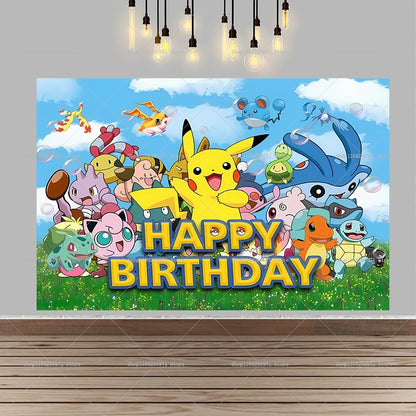 Pokemon Pikachu Backdrop Banner Cartoon Pocket Monster Theme Kids Birthday Party Decor Photography Photo Background Supplies