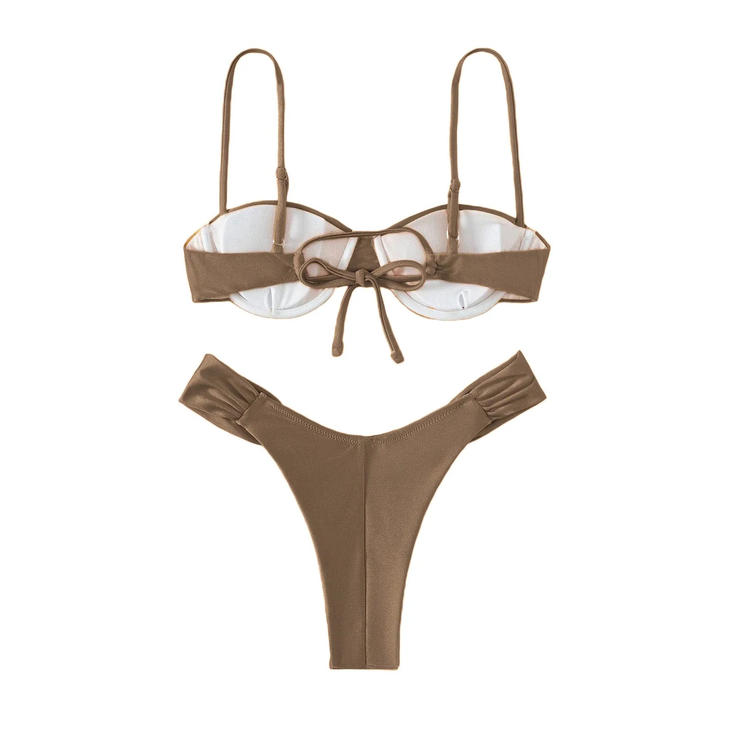 Classics Basics Women Swim Bikini Suit, Solid Color Pleated Sleeveless Bra+ Shorts Briefs Swimwear Swimsuit