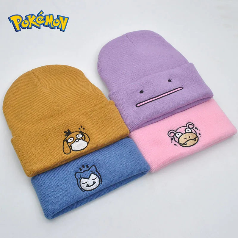 Pokemon Snorlax Ditto Psyduck Beanies Women Winter Warm Hat Anime Solid Color Funny Embroidery Cap For Men Knitted Bonnet Unisex