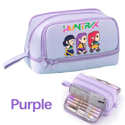 KPOP Pencil Case Student Storage Bag Stationery Large Space Storage 4 Compartment Pouch Double Side Opened