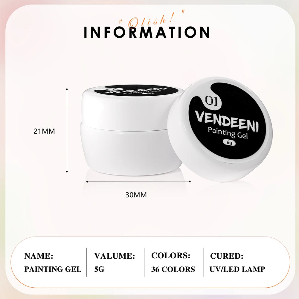 Vendeeni 36 Colors/set DIY Painting UV Gel Graffiti Drawing Nail Art Design Gel Nail Polish With Color Card TPO/HEMA FREE