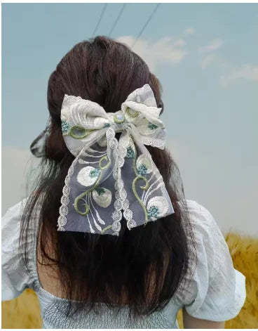 Embroidered Lace Hair Bow.