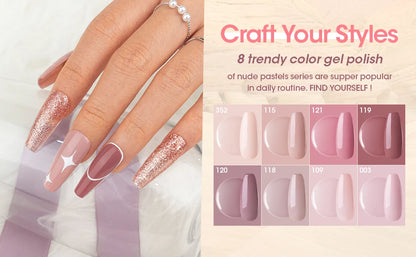 8 Colors Gel Nail Polish Kit with 36W UV Light Nail Dryer 504Pcs Coffin Fake Fails Tips and Glue Prep Top Base Coat Manicure Kit