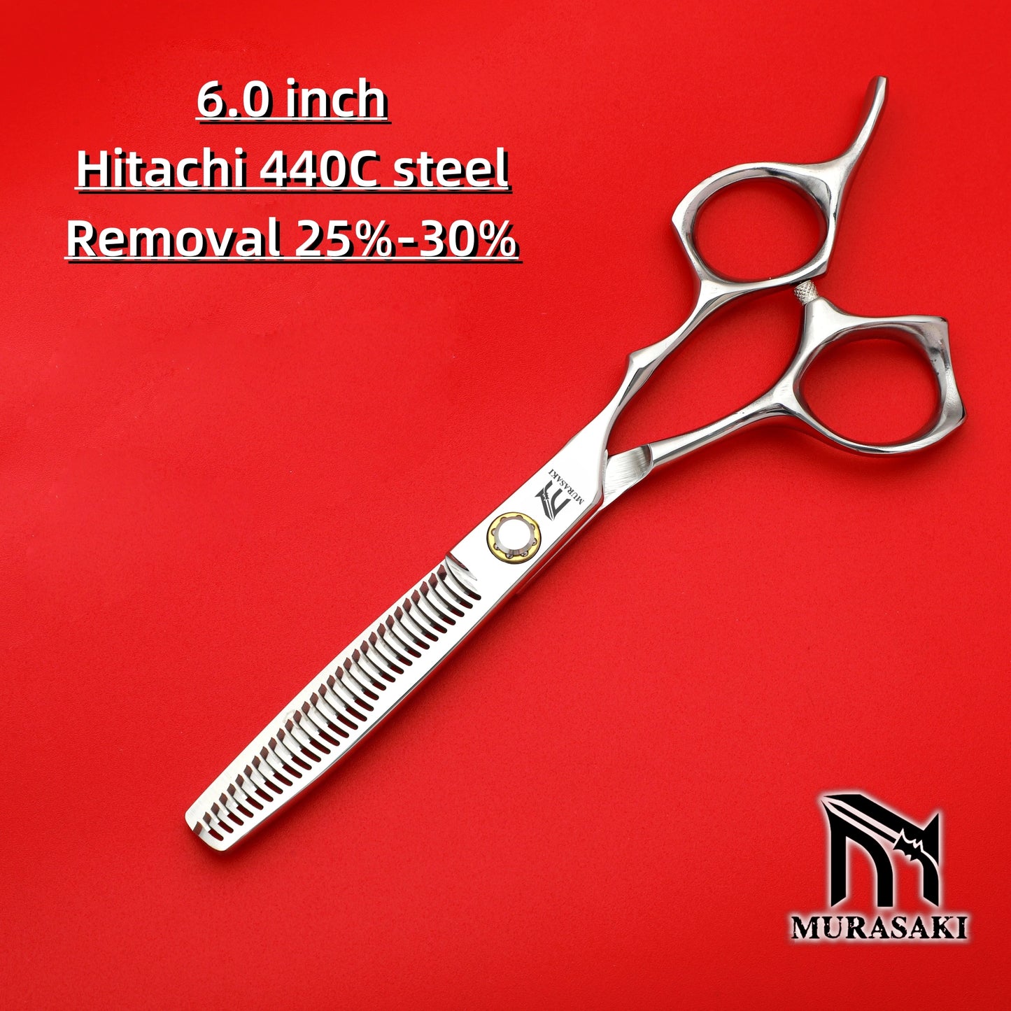 MURASAKI 6.0 inchhair thinning scissors，Professional Barber Accessories，Made by Hitachi 440C Steel，High-end Hair Cutting Tools