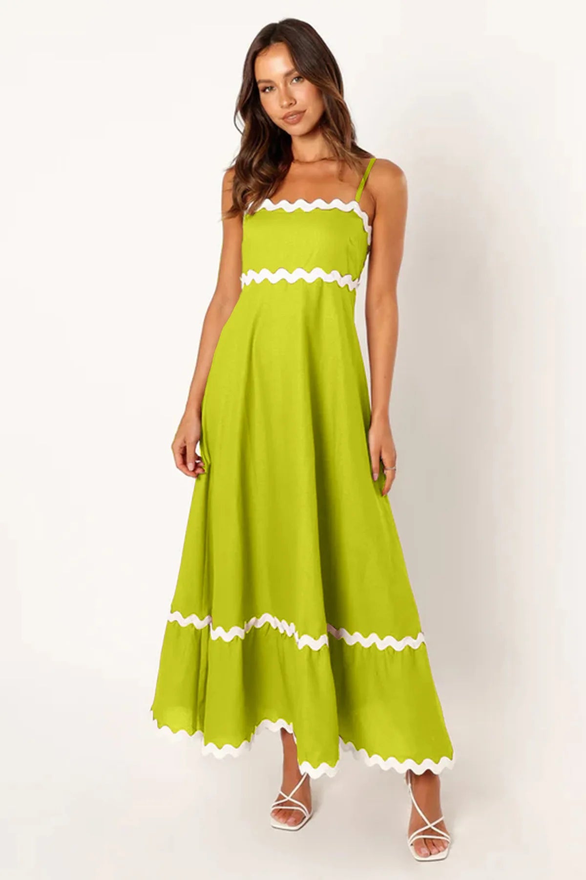 Sleeveless Scalloped Trim Midi Dress: Sexy Strapless Princess Silhouette Gown