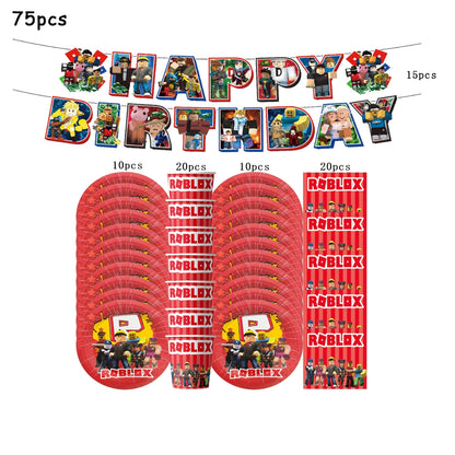 Robot Boy Happy Birthday Decoration Tableware Set Roblox Paper Tablecloth Plate Cup Cake Balloon Baby Shower Game Party Supplies
