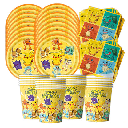 60pcs Pokemon Tableware Pikachu Birthday Decoration Disposable Cups Plates Napkins Happy Birthday Baby Shower Supplies Toys ﻿