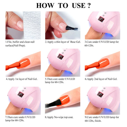 10PCS/Set 7.3ml Hot Pink Red Glitter Gel Nail Polish Soak Off Uv Led Nails Shine Finish For Diy Nail Art Manicure Nail Supplies