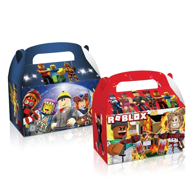 12Pcs/Set Roblox Theme Game Birthday Party Decoration Gift Boxes Anime Pattern Thanks Candy Gift Bag Kid Birthday Party Supplies