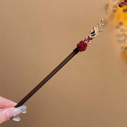 Retro Red Flower Hair Stick.