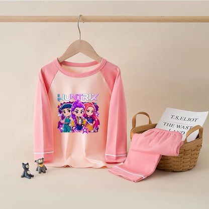 Kids' K-Pop HUNTRX Cotton Pajama Set: Long Sleeve Sleepwear for Girls & Boys