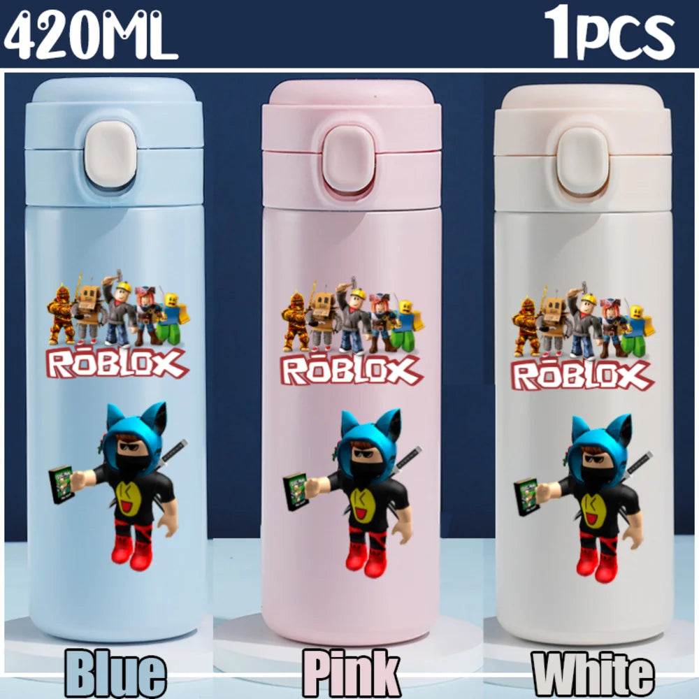 Roblox Anime Water Bottle DynaBlocks 304 Stainless Steel Thermos Cup 420ML Gourde Game Straight Drinking Cup Holiday Gifts