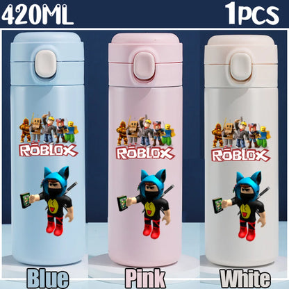 Roblox Anime Water Bottle DynaBlocks 304 Stainless Steel Thermos Cup 420ML Gourde Game Straight Drinking Cup Holiday Gifts