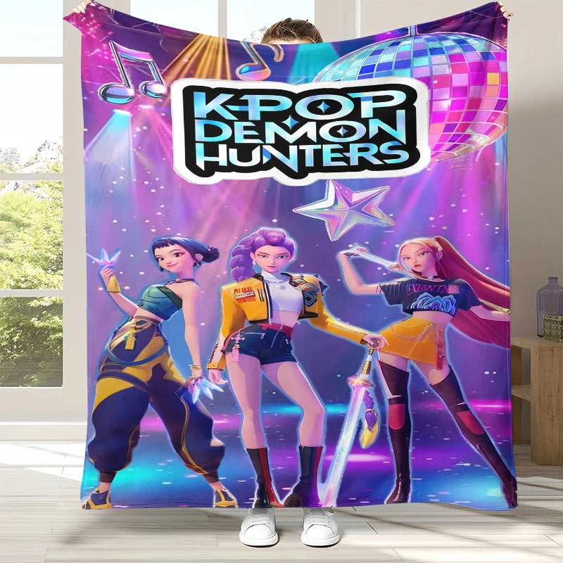 K-Pop Demon Hunters Golden Saja Boys Flannel Blanket,Ultra Soft Warm Plush Throw for Home Bedroom Bed Sofa Cover Office picnic