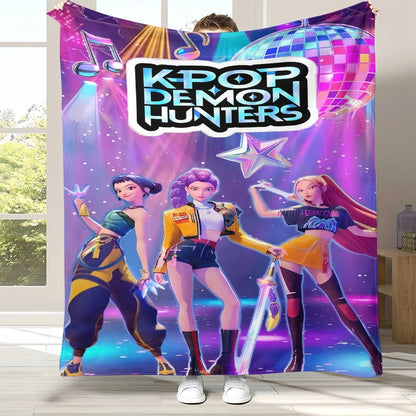 K-Pop Demon Hunters Golden Saja Boys Flannel Blanket,Ultra Soft Warm Plush Throw for Home Bedroom Bed Sofa Cover Office picnic