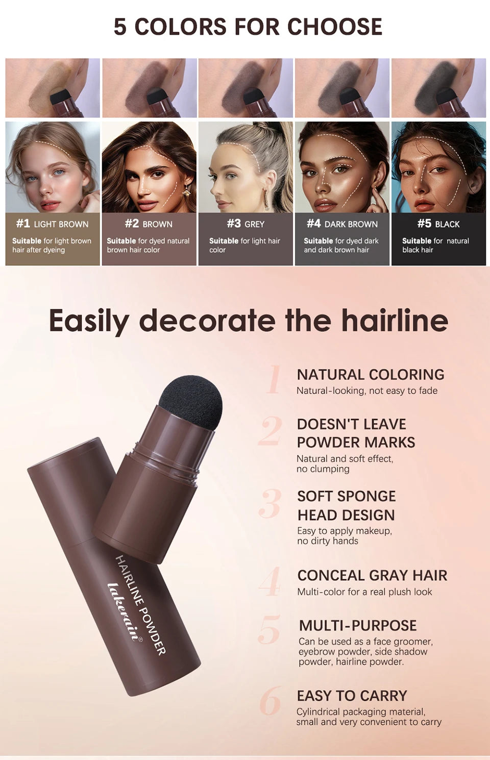 Lakerain Hairline Powder Filling Hair and Eyebrows Gaps Naturally Modify Long Lasting Holding Waterproof Sweat-proof Fine Powder