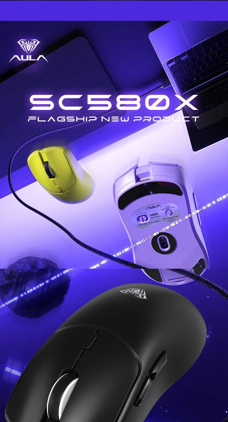 AULA Wireless Gaming Mouse Tri-mode 2.4G/Bluetooth Mouse Rechargeable Ergonomic 12000 DPI Mouse for PC Gaming Accessories SC580X